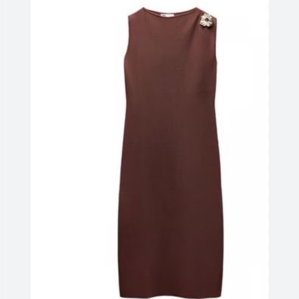 ZARA Brown Sleeveless Midi Shift Dress